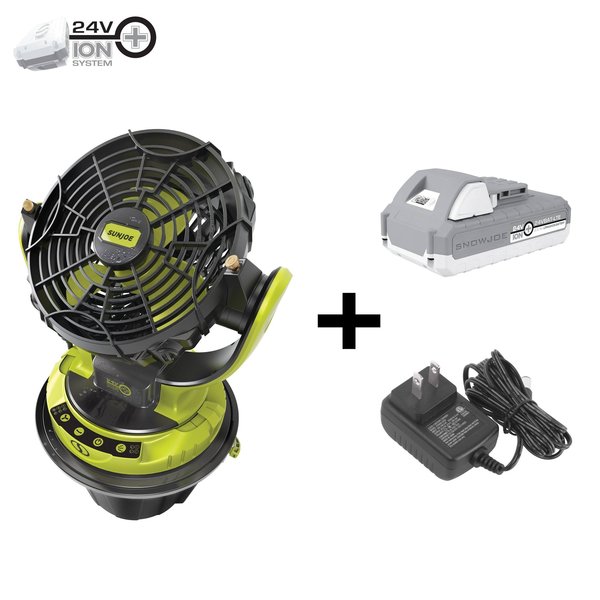 Sun Joe 24V, 2.0Ah Portable 3-Speed, Rot. Univ. Bucket Top Misting Fan w/Bucket & Hose 24V-MSTFAN-LTE